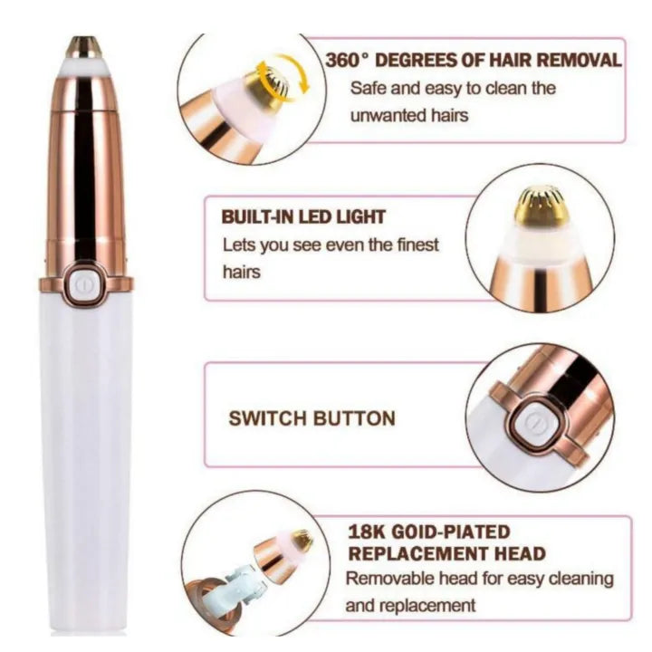 Flawless Eyebrow & Facial Hair Remover - Rechargeable Painless Trimmer with LED Light for Women