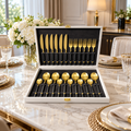 Premium Black & Gold M-Ring Cutlery Set with Case