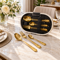 36-Piece Gold Floral Cutlery Set with Storage Case