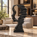 Black Abstract Face & Books Sculpture – Literary Table Décor