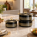 Luxury Black & Gold Insulated Hot Pot Set – 3 Pieces