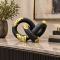 Black & Gold Interlocking Loop Sculpture – Modern Abstract Home Décor