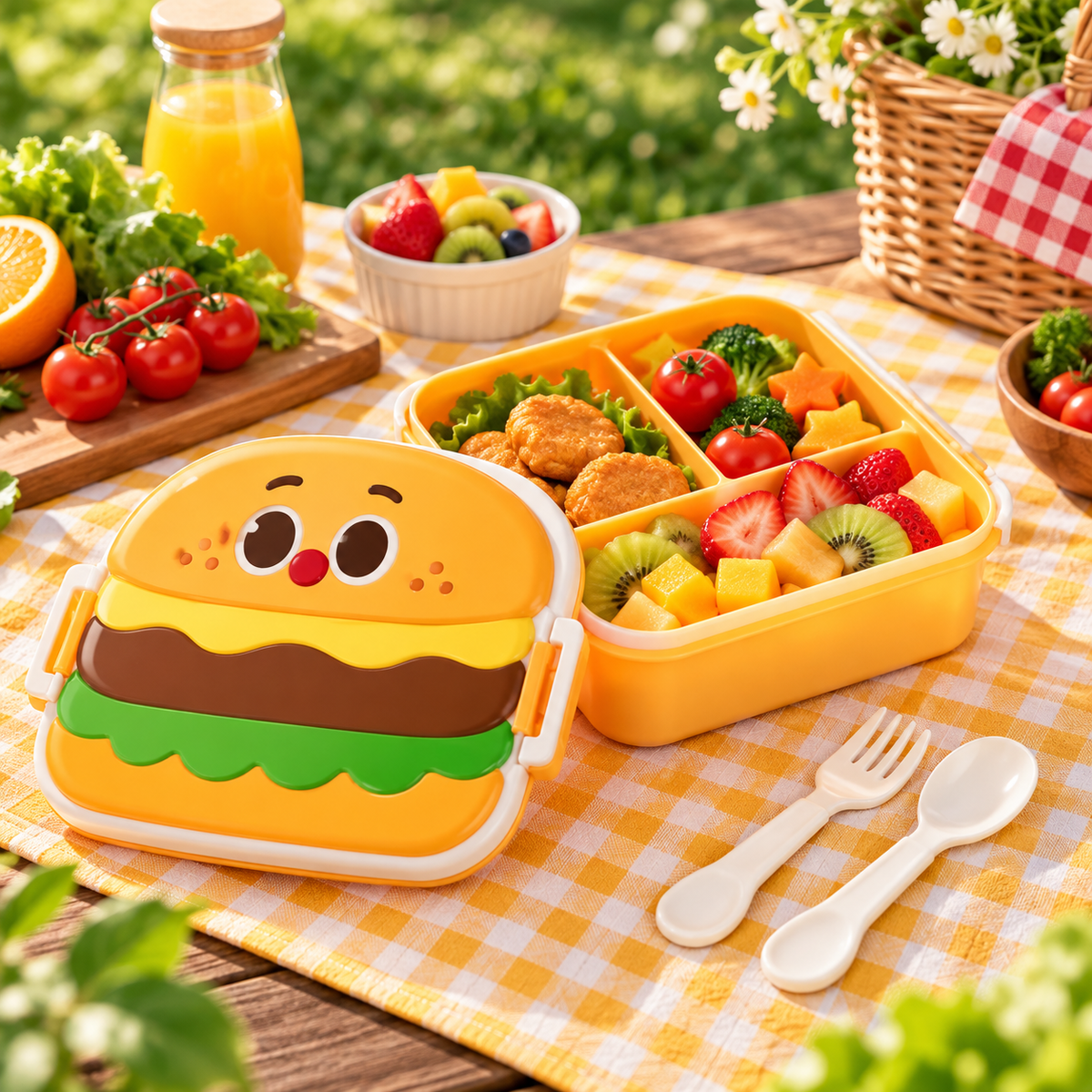 Burger Kids Lunch Box with Spoon & Fork