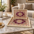2-Piece Burgundy Medallion Decorative Serving Tray Set