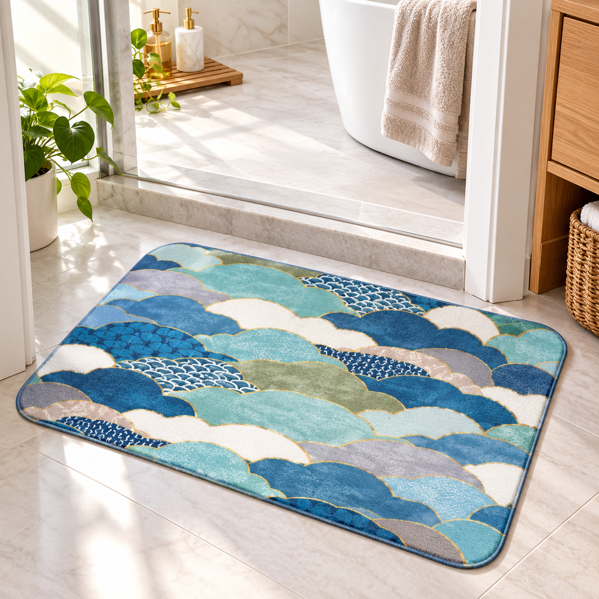 Cloud Pattern Non-Slip Bath Mat 55×38cm