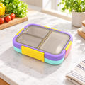 Colorful 3-Compartment Plastic Lunch Box with Locking Lid