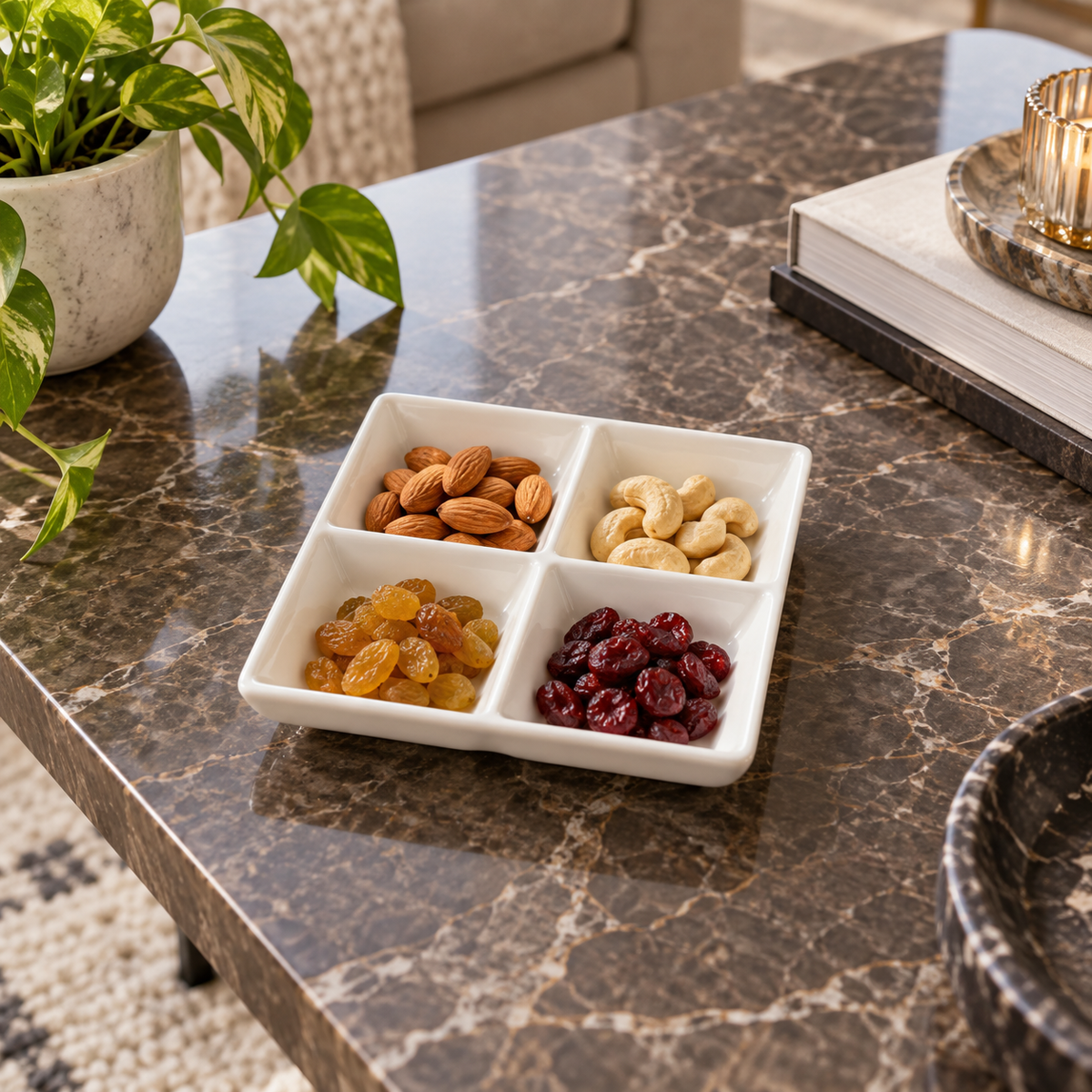 Danny Home 4-Section Porcelain Dry Fruit Plate