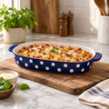 Danny Home 11.75-Inch Blue Polka Dot Porcelain Bakeware Dish