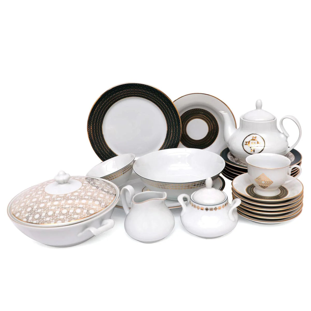 45Pcs Dinner Set (Arch Geo Dark) - Modern Geometric Tableware Collection for Contemporary Dining
