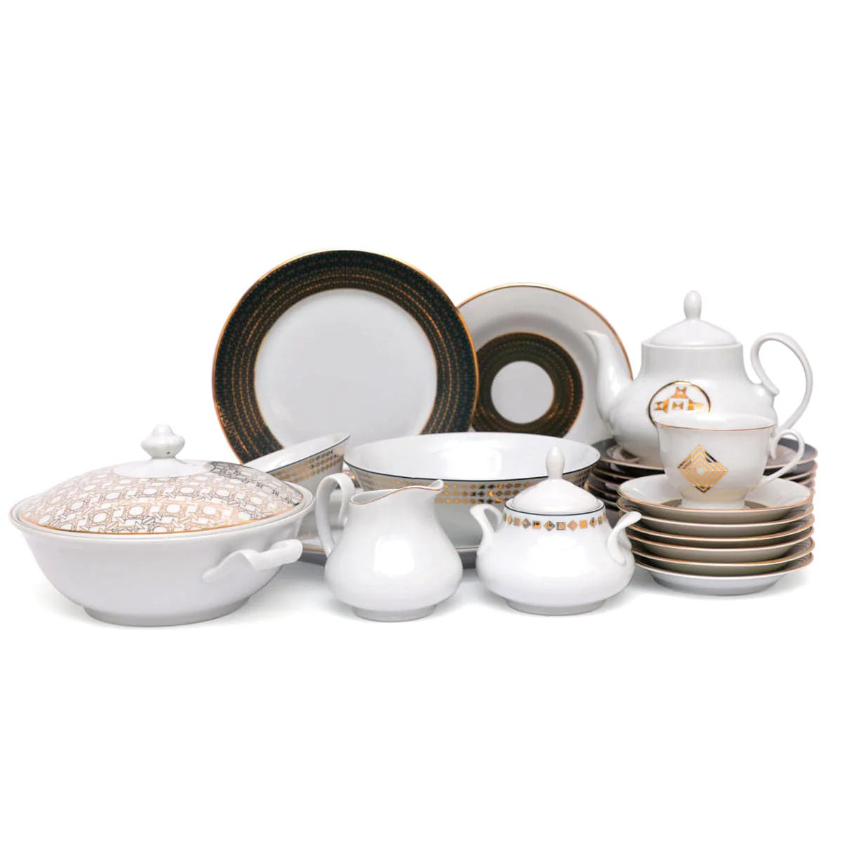 45Pcs Dinner Set (Arch Geo Dark) - Modern Geometric Tableware Collection for Contemporary Dining