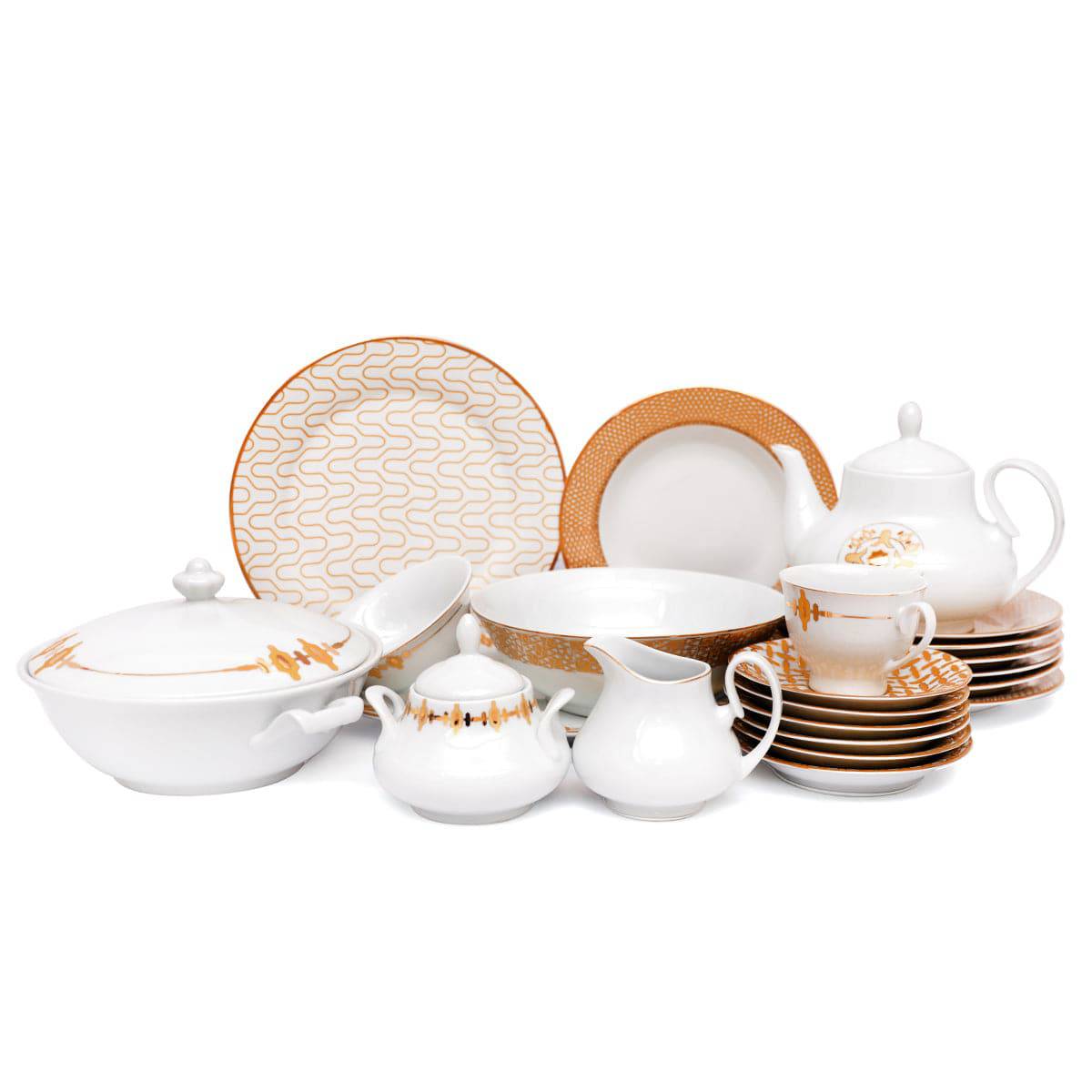 45Pcs Dinner Set (Gold Chevron) - Luxury Ceramic Tableware Collection for Elegant Dining