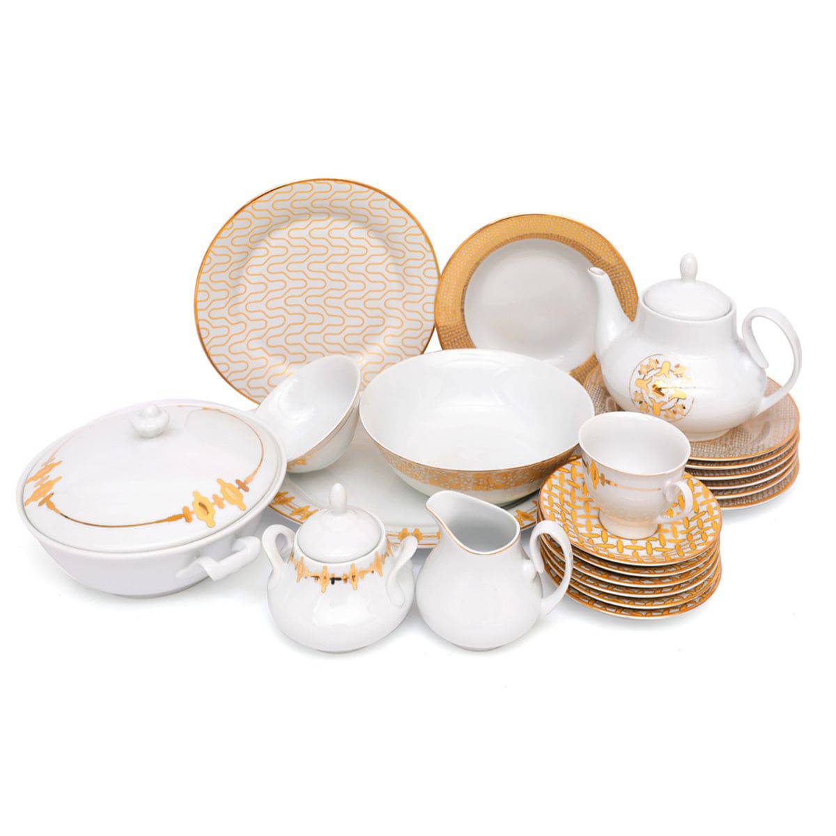 45Pcs Dinner Set (Gold Chevron) - Luxury Ceramic Tableware Collection for Elegant Dining