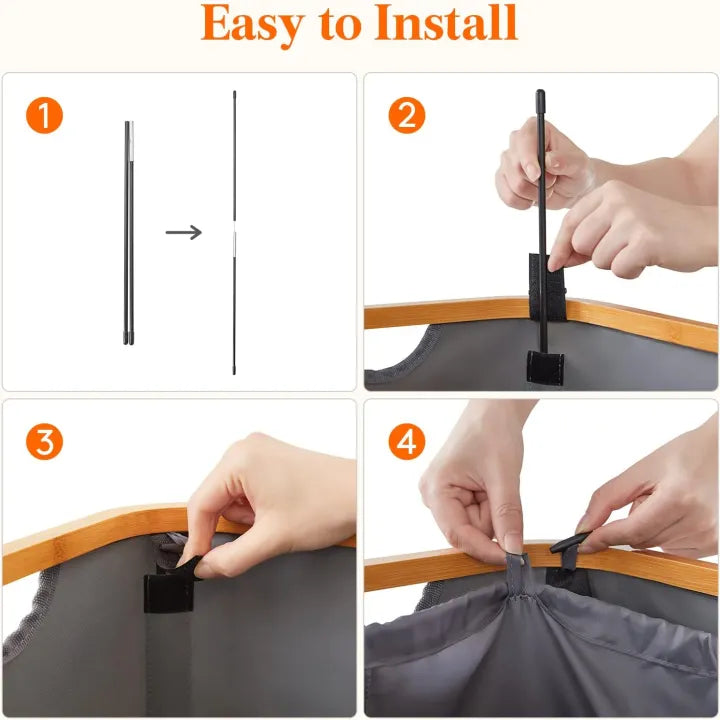 Foldable Fabric Laundry Basket with Lid - Tall Laundry Bin with Bamboo Handles & Removable Bag