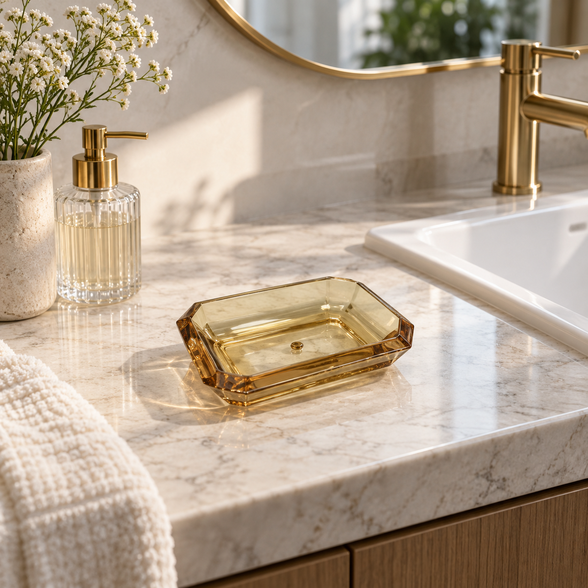 Amber Acrylic Soap Dish – Rectangular Bathroom Holder