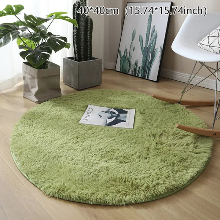 Fluffy Wool Rug - Faux Fur Round Mat for Living Room & Bedroom Decor