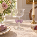 Flared-Rim Clear Stemmed Drinking Glass with Purple Bow