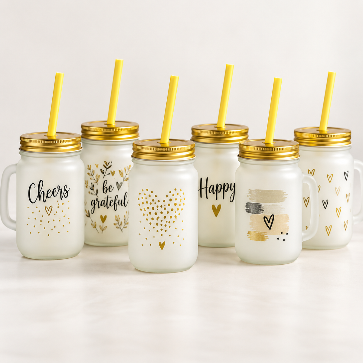 Frosted Mason Jar Mug with Lid & Straw – 450ml