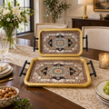 Luxury Geometric Rectangular Serving Tray Set with Handles – 2 Pieces