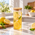 500ml Glass Tumbler with Bamboo Lid & Straw