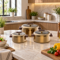 Luxury Gold Insulated Hot Pot Set with Brown Handles – 3 Pieces