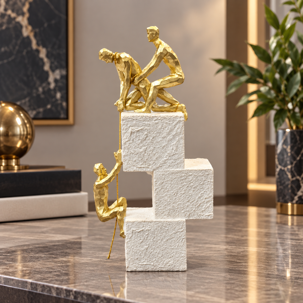 Gold Climbing Figures Achievement Sculpture – Motivational Office Décor