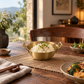 Gold-Finish Eared Rice Serving Bowl with Handles – 13cm