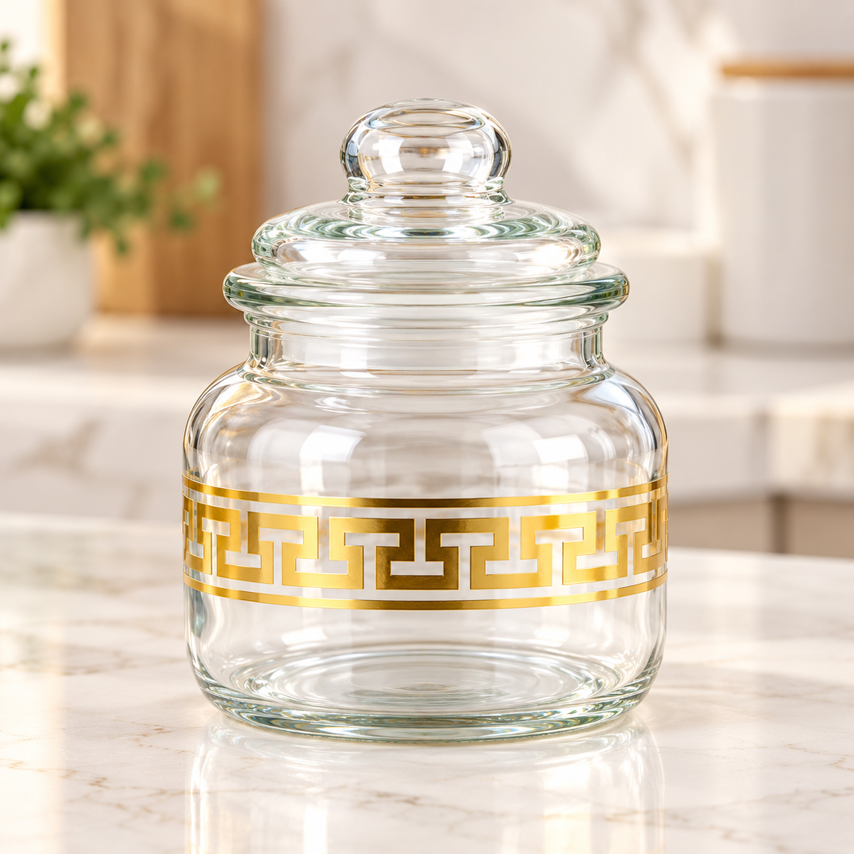 Luxury Gold Geometric Glass Storage Jar with Lid