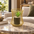 Gold Hourglass Wire Planter with Artificial Succulent – Table Décor
