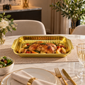 Gold-Finish Ribbed Rectangular Serving Dish – 35cm