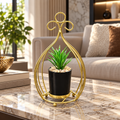 Gold Teardrop Wire Planter with Artificial Succulent – Luxury Table Décor