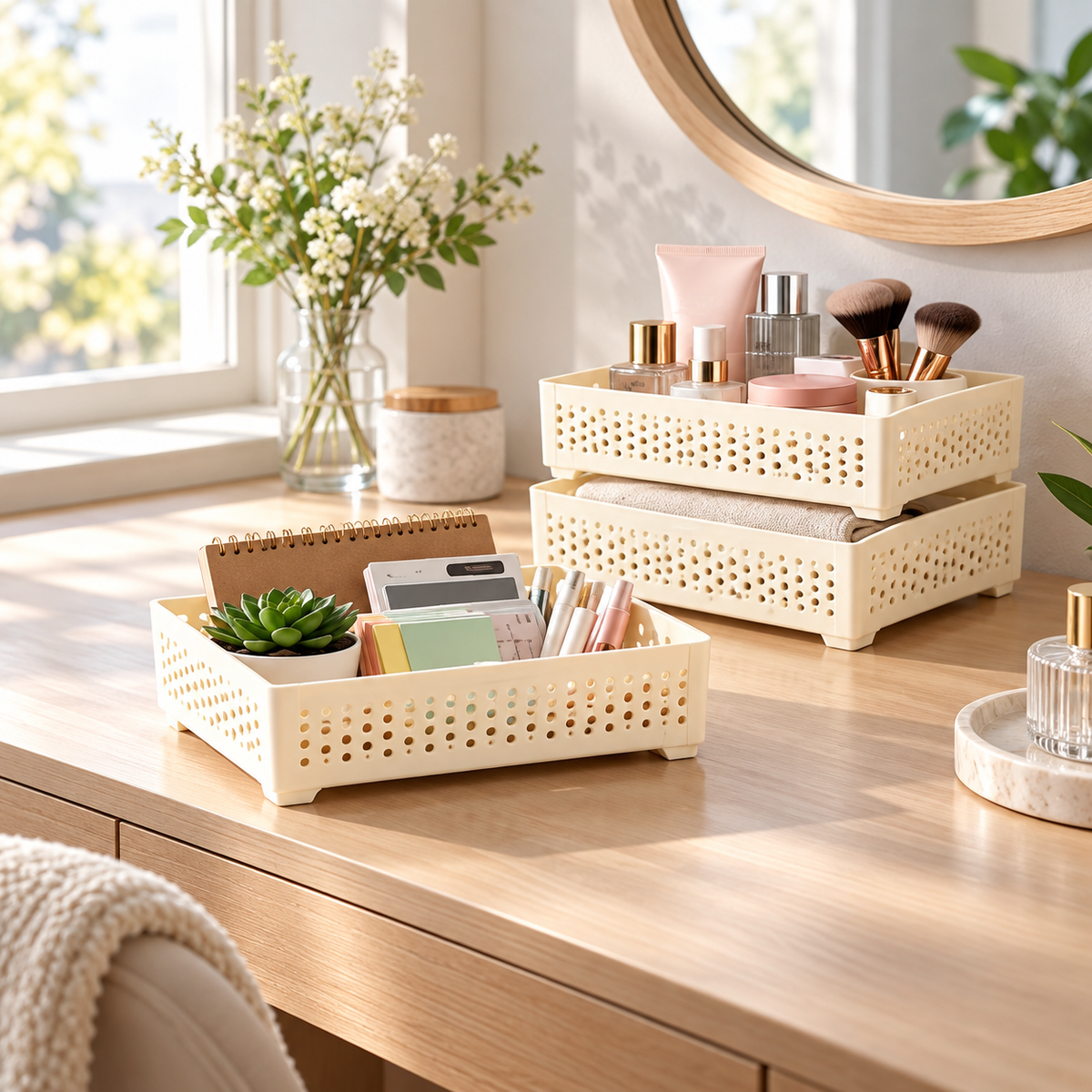 Small Dotted Organizer Basket with Raised Legs