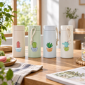 Cactus Design 450ml Glass Water Bottle