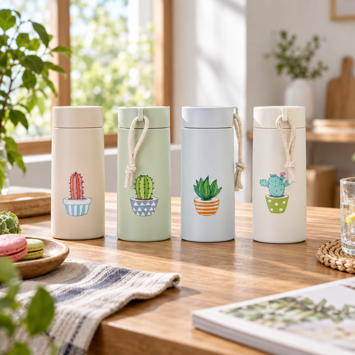 Cactus Design 450ml Glass Water Bottle