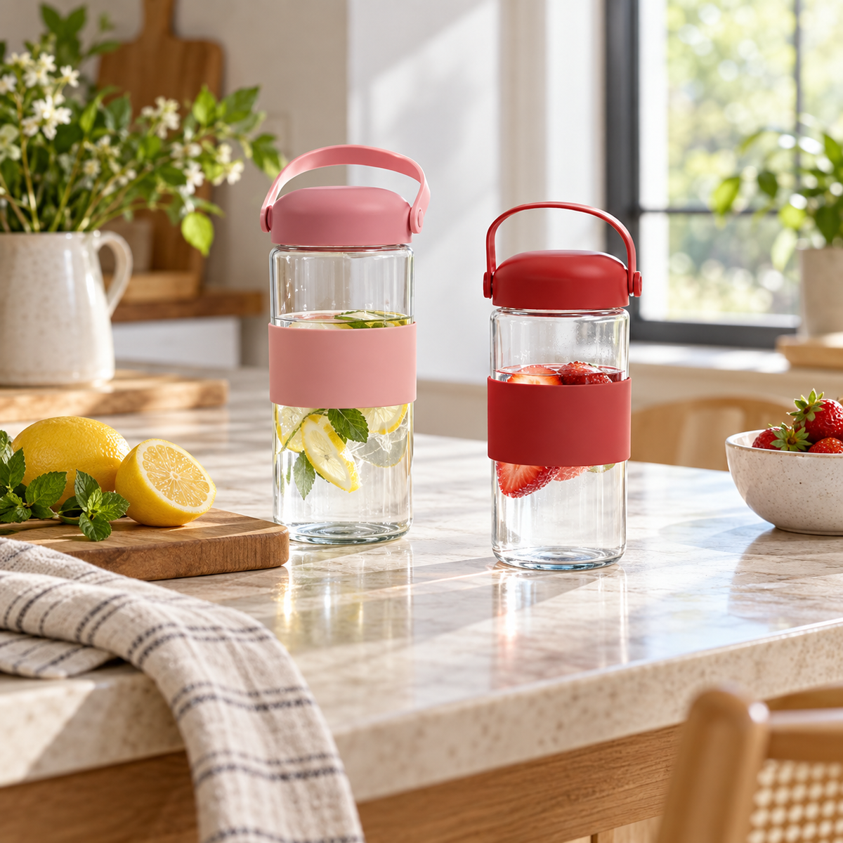 Portable Glass Water Bottle with Carry Handle