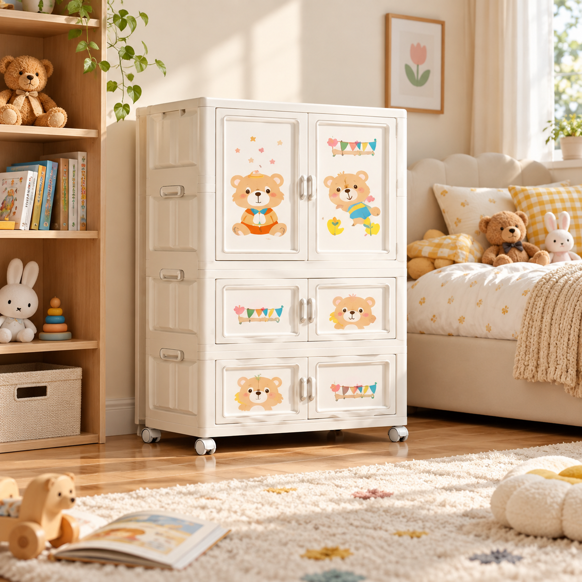 Bear Design Kids Storage Cupboard – 1 Large and 2 Small Doors