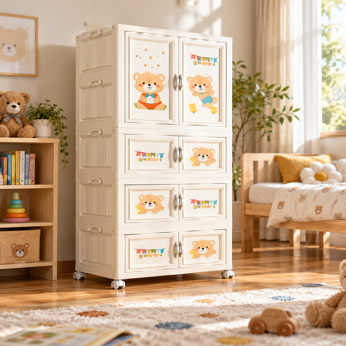 Bear Design Kids Storage Cupboard – 1 Large and 3 Small Doors
