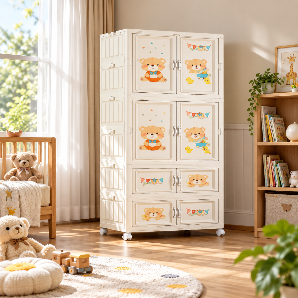 Bear Design Kids Storage Cupboard – 2 Large and 2 Small Doors