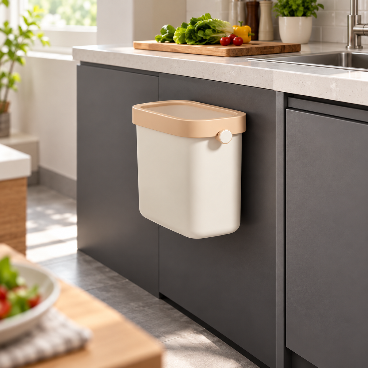 ECOCO 7L Hanging Kitchen Waste Bin – Beige
