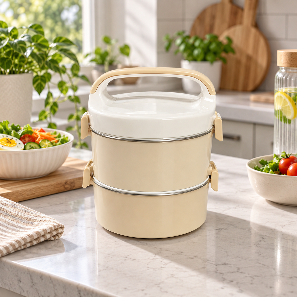 2-Tier Stainless Steel Insulated Lunch Box with Handle