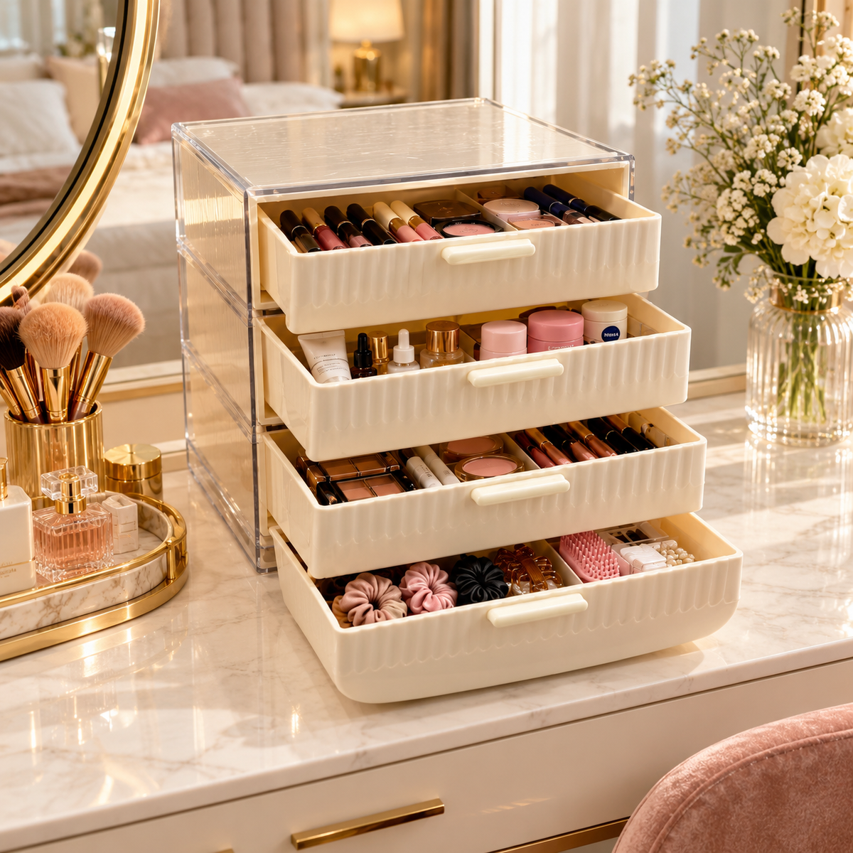 4-Tier Stackable Cosmetic Drawer Organizer