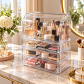 Large Clear Acrylic Cosmetic Organizer with Flip Lid & Drawers