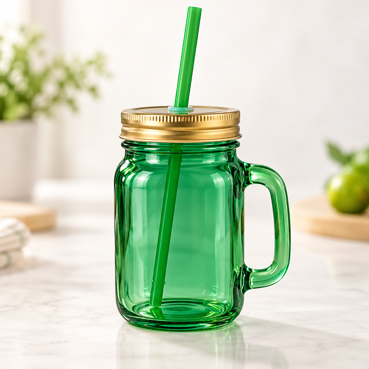Classic Mason Jar Mug with Lid & Straw – 450ml