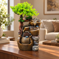 14-Inch Bonsai Tree Tabletop Water Fountain with Cascading Pots