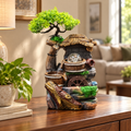14-Inch Rustic Hut Tabletop Water Fountain with Bonsai Tree