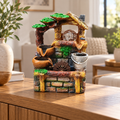 10.5-Inch Rustic Hut Tabletop Water Fountain with Pots & Bucket