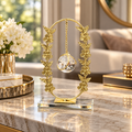 Oval Floral Frame with Hanging Crystal Ball – Gold