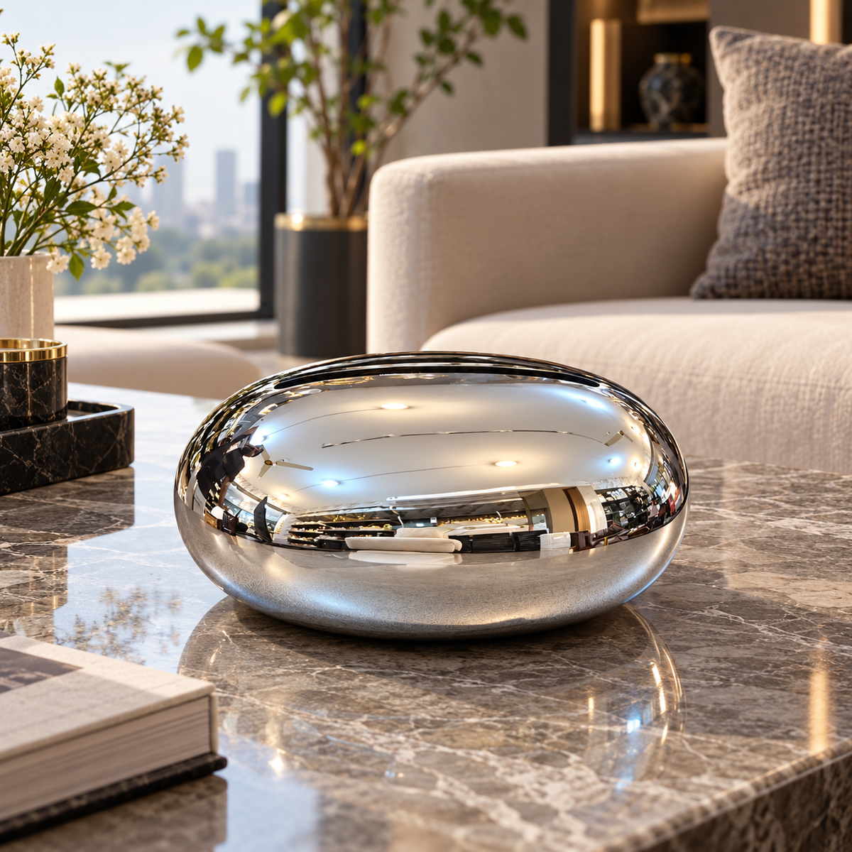 Chrome Silver Oval Tissue Box – Luxury Pebble Design