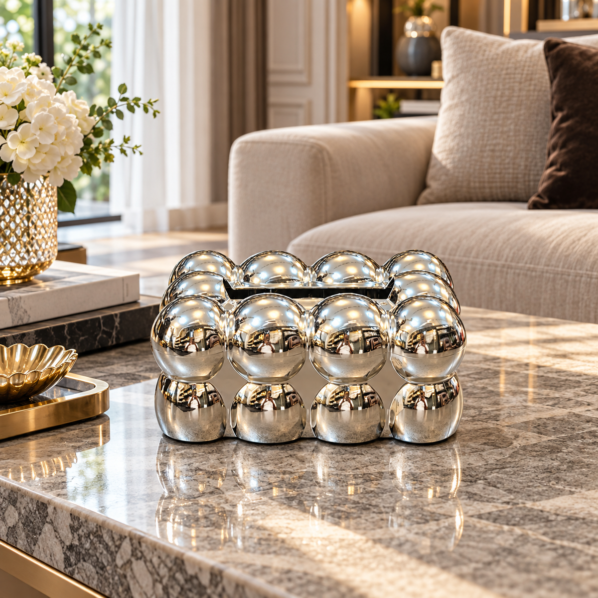 Chrome Silver Bubble Cube Tissue Box – Modern Statement Décor