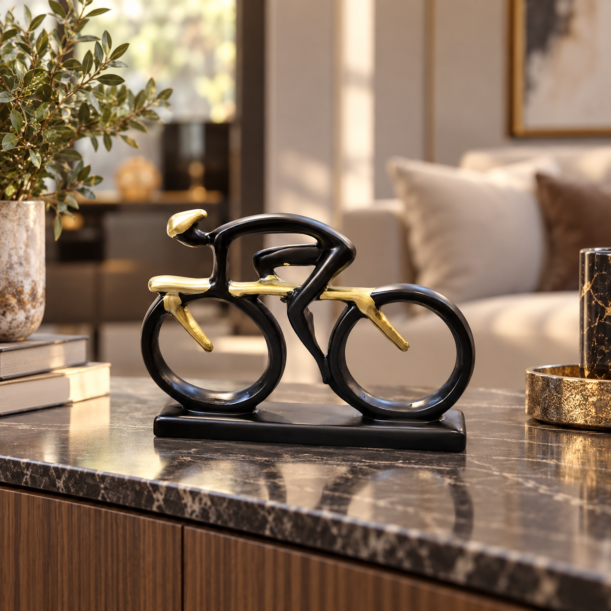 Modern Racing Bicycle Decorative Sculpture – Black & Gold