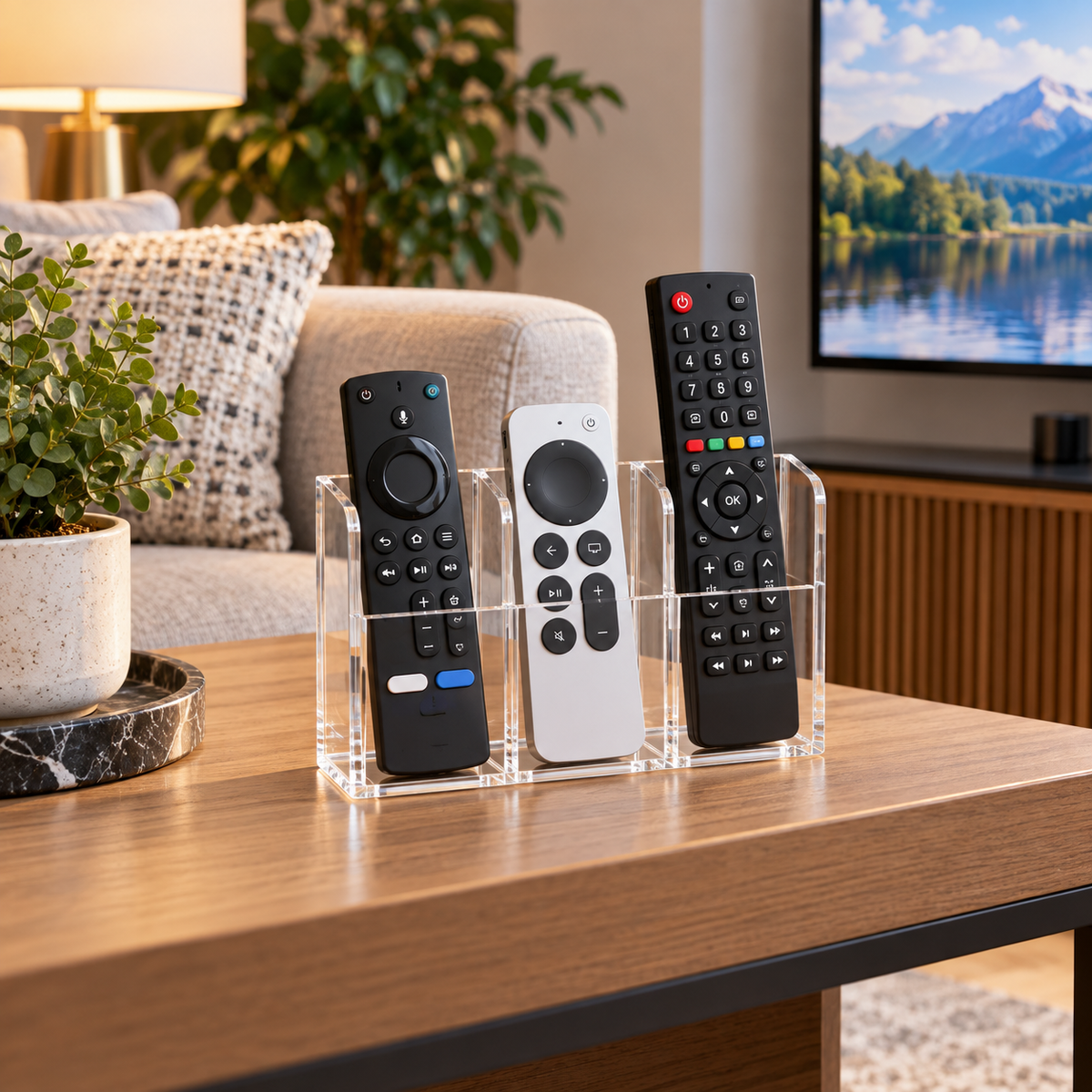 Clear Acrylic 3-Slot Remote Control Holder